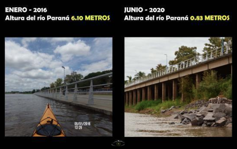 Las fotos fueron tomadas en Paraná, en la provincia argentina de Entre Ríos, en enero de 2016 (izquierda) y junio de 2020 (derecha).