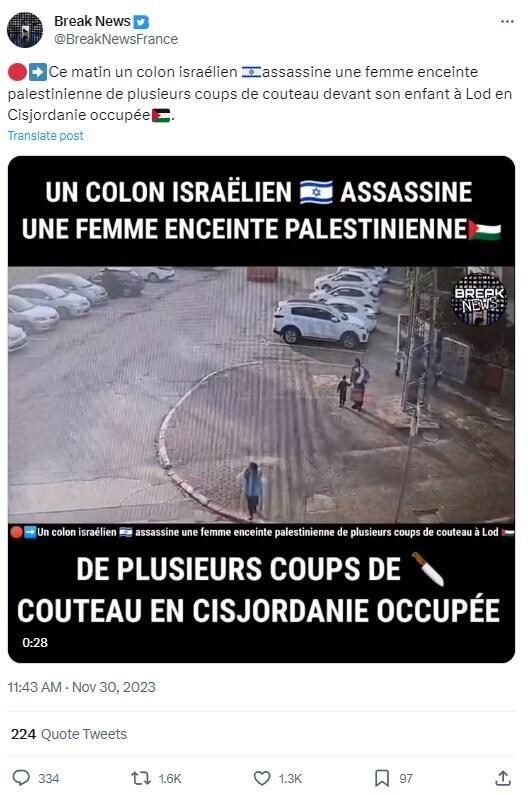 Capture d'écran du montage vidéo partagé par le compte Break News le 30 novembre 2023, et depuis supprimé