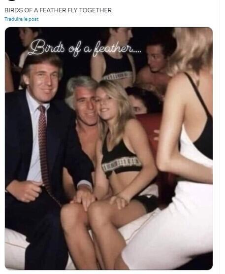 Une photo publiée le 4 juillet 2024 montrerait Donald Trump et Jeffrey Epstein en compagnie d'une adolescente. Il s'agit d'une image créée par IA