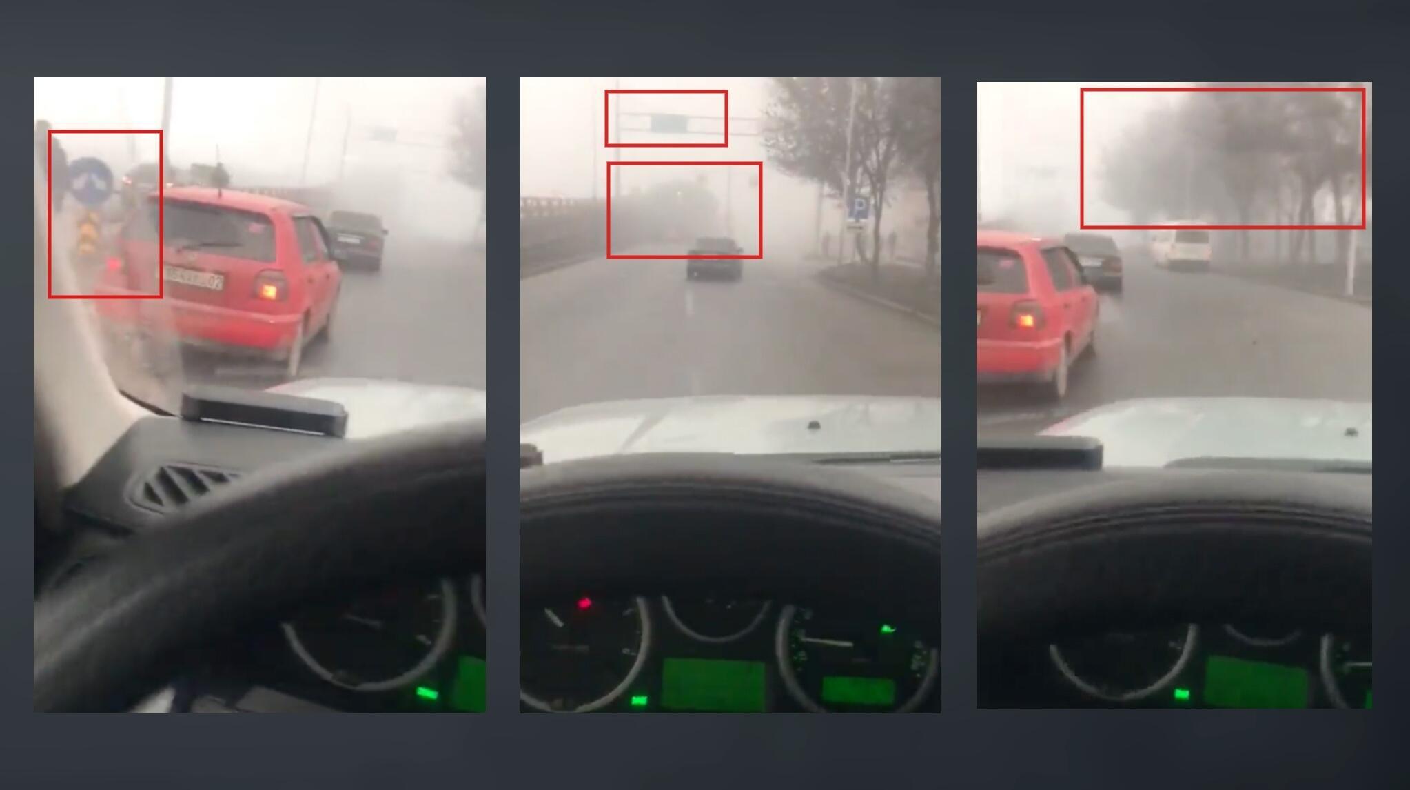 This is a screengrab of the amateur video where we’ve indicated the details that helped us establish that it had been filmed in Kazakhstan.