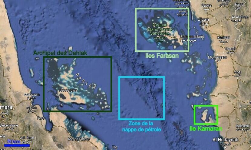 La nappe de pétrole se trouve à moins de 100 km de trois aires marines protégées.