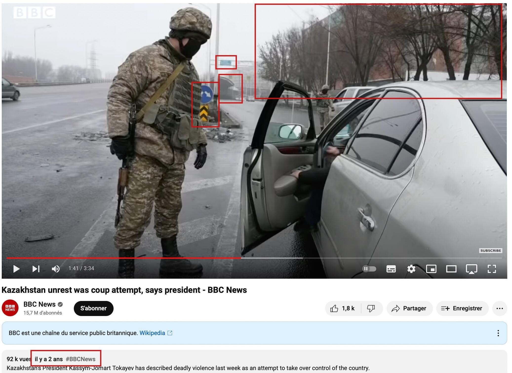 This is a screengrab of a BBC report from January 2022 that shows the same main road that appears in the amateur video.