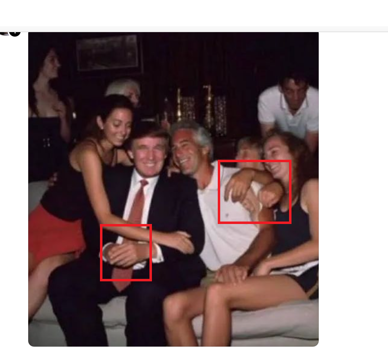 Une autre photo générée par IA de Donald Trump et Jeffrey Epstein publiée le 6 mars 2024. Détourage en rouge réalisé par la rédaction des Observateurs.