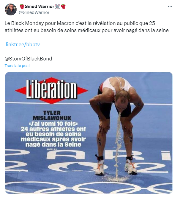 La fausse une de Libération montrant un athlète vomissant et diffusée le 5 août 2024.