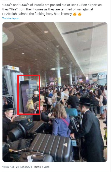 Les Israéliens quitteraient leur pays en masse, selon une photo publiée le 23 juin 2024. La photo date en fait d'octobre 2023